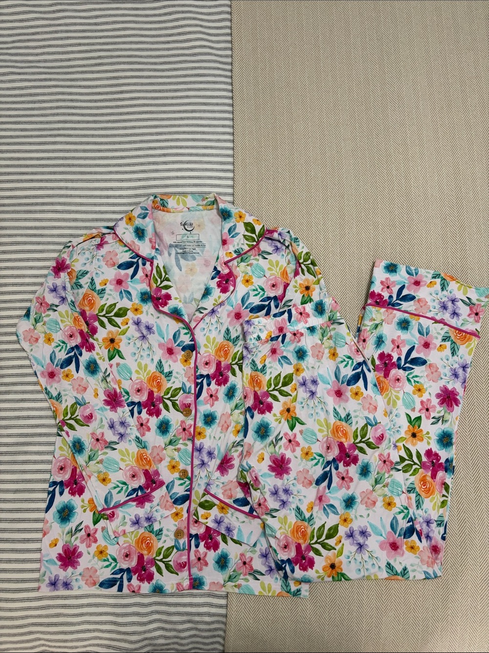 Snuggle Bums Floral Bamboo PJs Lounge Set Pajamas Long Sleeve Top & Pants Small